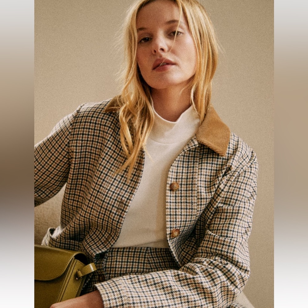 Sezane Will Jacket Navy Ochre Houndstooth - Size M